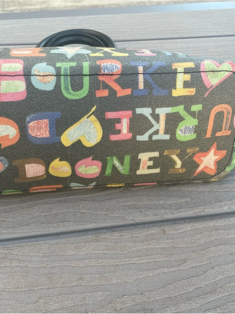 Dooney & Bourke Multicolor Logo Tote with Black Handles and Heart Charm